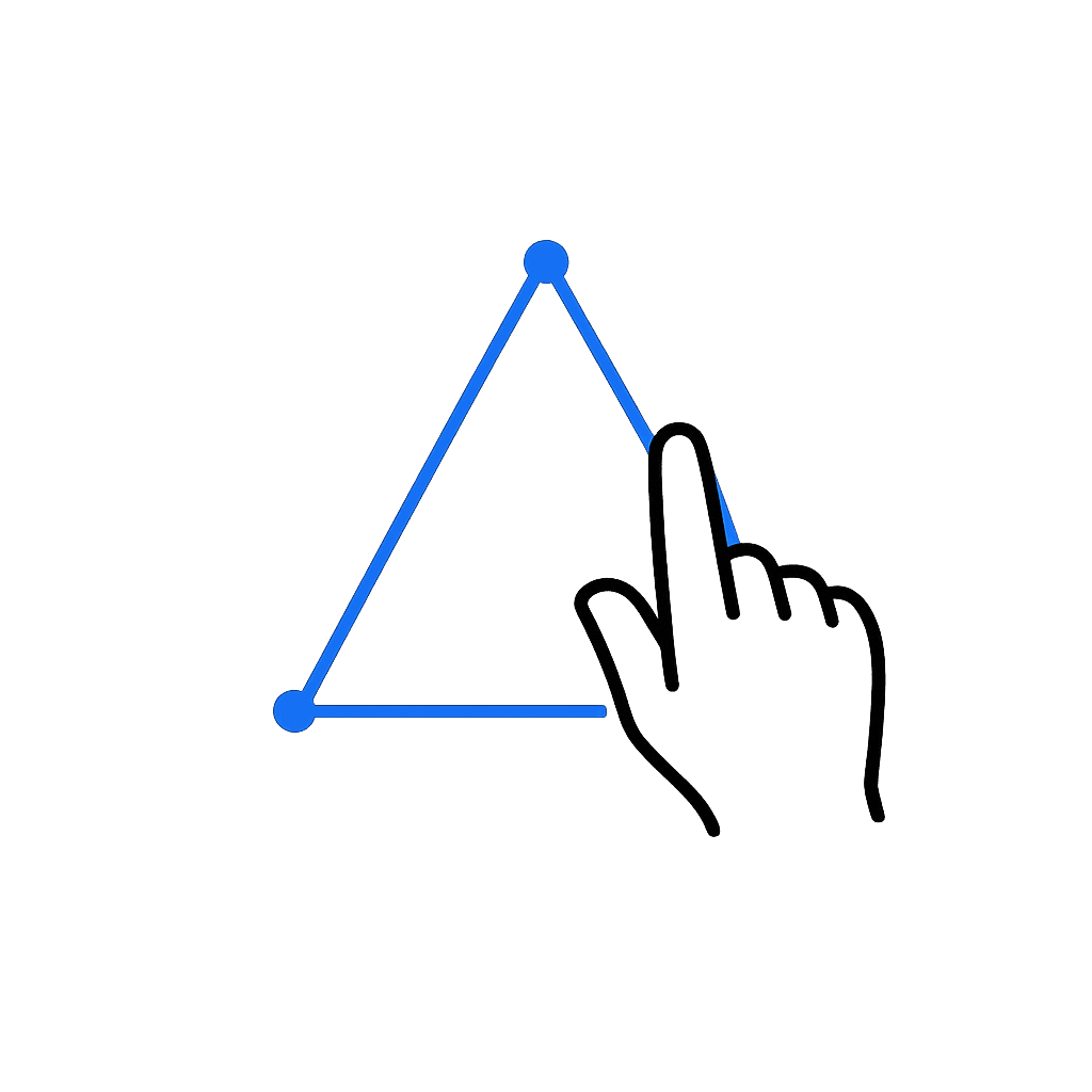 Hand drawing a triangle to represent triangulated evaluation