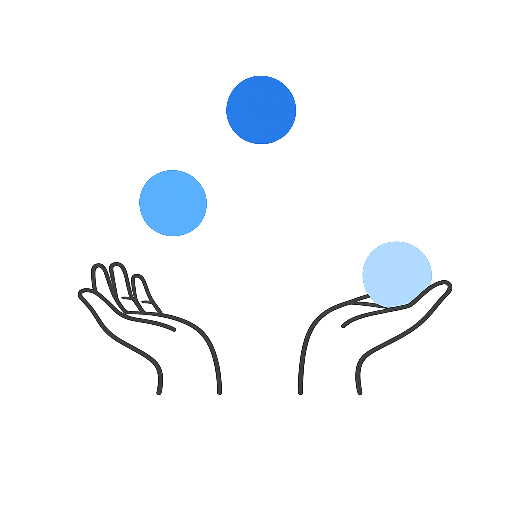 Hand juggling balls to represent managing multiple healthcare AI context shifts
