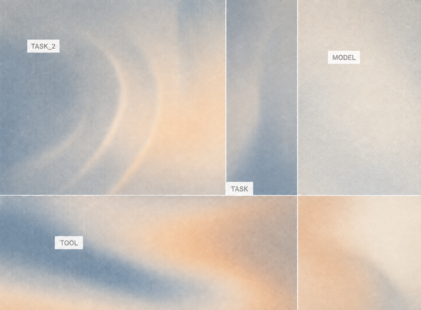 Soft blue and peach abstract patterns with white TASK, TASK_2, MODEL, and TOOL tags